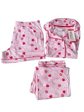 Kids Pink Heart Print Pajama Set - 3-Piece